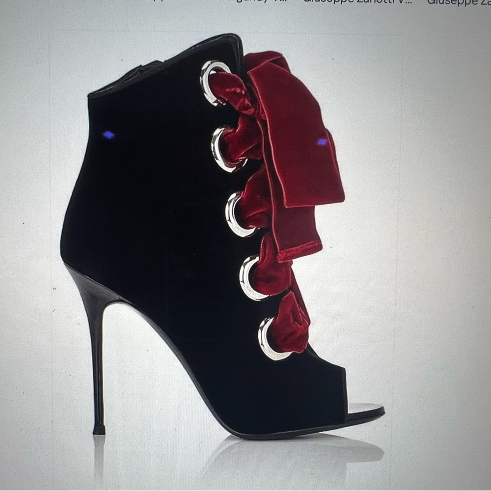 Giuseppe Zanotti Black and Red Velvet Heeled Boots